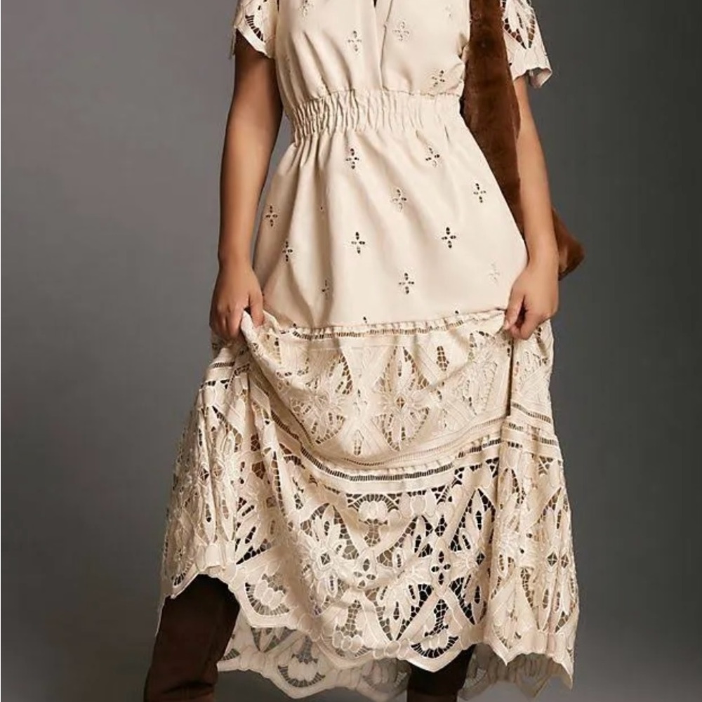 Anthropologie SOMERSET MAXI DRESS: FAUX LEATHER EMBROIDERED EDITION (NWT)